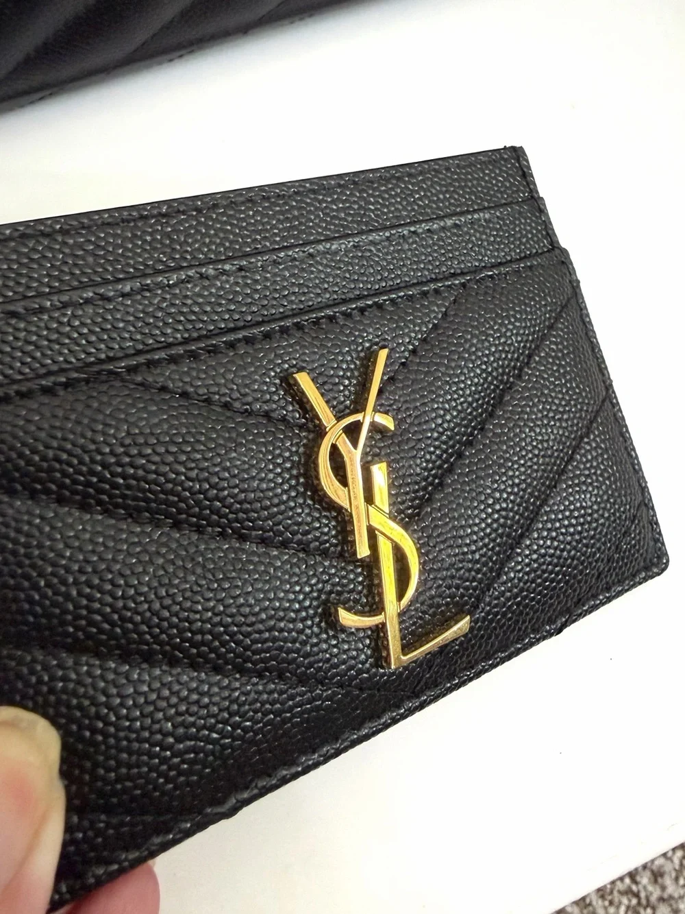 Saint Laurent Black Chevron Quilted Leather Clutch with matching Card Holder